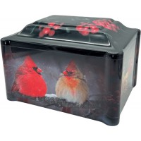 Cultured Marble Vinyl-Wrapped Urn/Vault - Two Cardinals / Bird Watcher