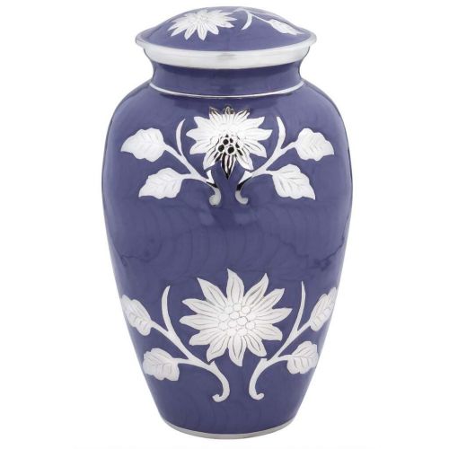 Purple Colored Brass Cremation Urn w/ Flowers - Adult -  - B-1500-A-Purple
