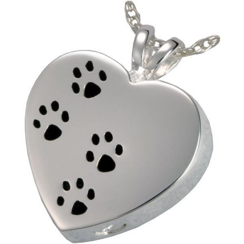 Stainless Steel Cremation Urn Pendant w/ Chain - Heart - Paw Prints -  - J-004