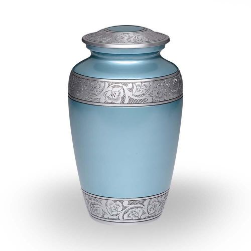 Alloy Cremation Urn Blue Flower Band - Adult -  - A-3244-A