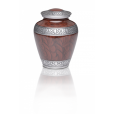 Alloy Cremation Urn Espresso Brown w/ hand feathered design - Adult
