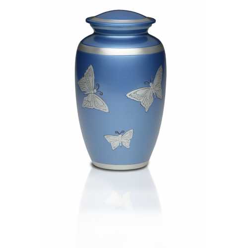 Alloy Cremation Urn in Blue w/ Butterflies - Adult -  - A-2406-A