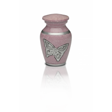 Alloy Cremation Urn in Pink w/ Silver Butterflies - Keepsake