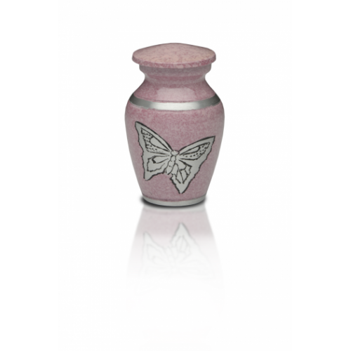 Alloy Cremation Urn in Pink w/ Silver Butterflies - Keepsake -  - A-2413-K-NB