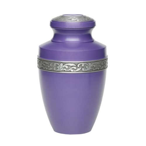 Alloy Cremation Urn in Purple w/ Pewter Band - Adult -  - A-2116-A-Purple