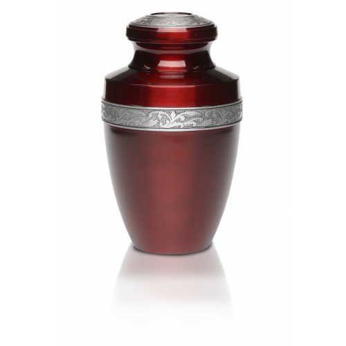 Alloy Cremation Urn in Sapphire Red w/ Pewter Band - Adult -  - A-2116-A-Red