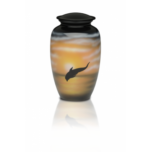 Alloy Cremation Urn in w/ Jumping Dolphin Design - Adult -  - A-2421-A