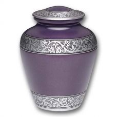 Alloy Cremation Urn Purple w/ hand engraved band design - Adult