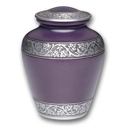 Alloy Cremation Urn Purple w/ hand engraved band design - Adult -  - A-3246-A