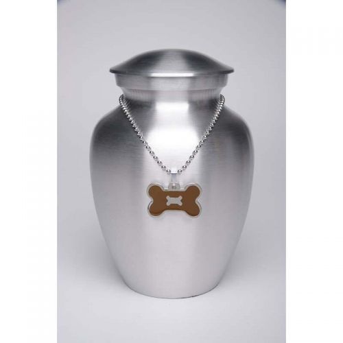 Alloy Cremation Urn Silver Color - Medium Brown Bone-Shaped Medallion -  - AU-CLB-M-BB-Brown
