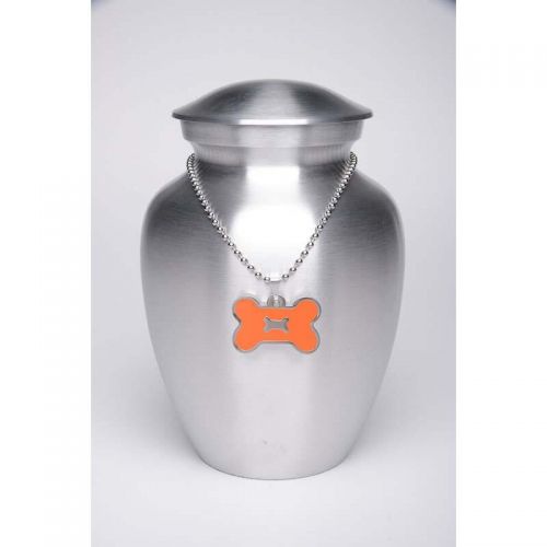 Alloy Cremation Urn Silver Color - Medium Orange Bone-Shaped Medallion -  - AU-CLB-M-BB-Orange