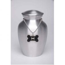 Alloy Cremation Urn Silver Color - Small - Black Bone-Shaped Medallion