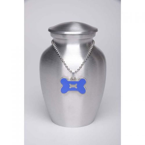 Alloy Cremation Urn Silver Color - Small - Blue Bone-Shaped Medallion -  - AU-CLB-S-BB-Blue