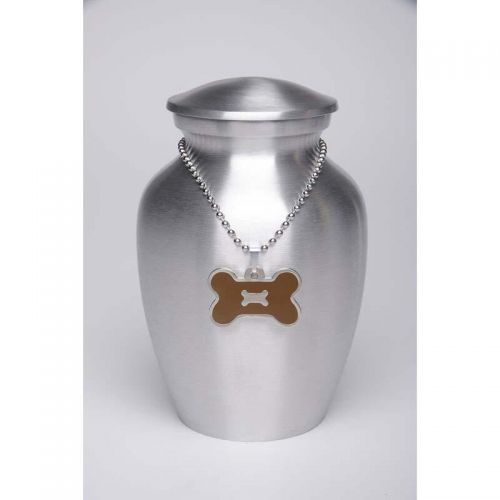 Alloy Cremation Urn Silver Color - Small - Brown Bone-Shaped Medallion -  - AU-CLB-S-BB-Brown