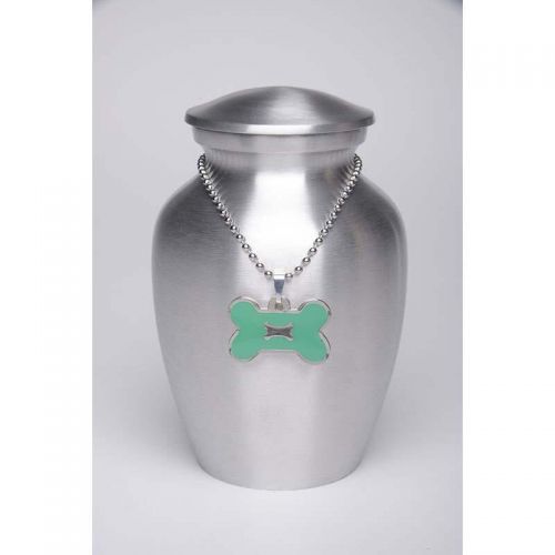 Alloy Cremation Urn Silver Color - Small - Green Bone-Shaped Medallion -  - AU-CLB-S-BB-Green
