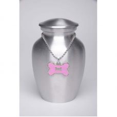 Alloy Cremation Urn Silver Color - Small - Pink Bone-Shaped Medallion