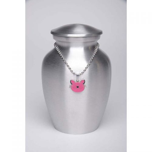 Alloy Cremation Urn Silver Color Small Pink Kitty Cat-Shaped Medallion -  - AU-CLB-S-Cat-Pink