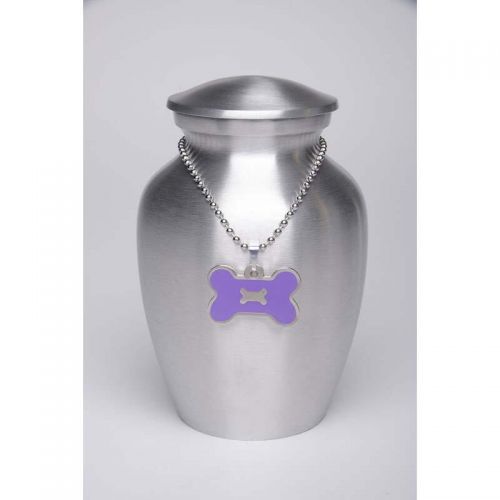 Alloy Cremation Urn Silver Color Small Purple Bone-Shaped Medallion -  - AU-CLB-S-BB-Purple