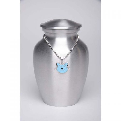 Alloy Urn Silver Color Small Baby Blue Kitty Cat-Shaped Medallion -  - AU-CLB-S-Cat-Baby Blue