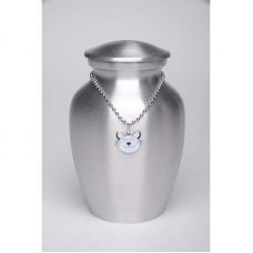 Alloy Urn Silver Color Small White Kitty Cat-Shaped Medallion