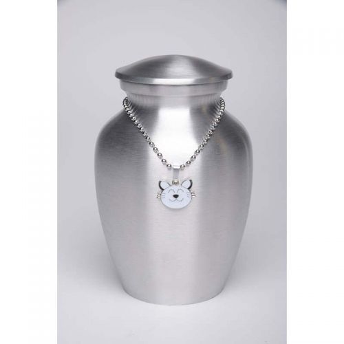 Alloy Urn Silver Color Small White Kitty Cat-Shaped Medallion -  - AU-CLB-S-Cat-White