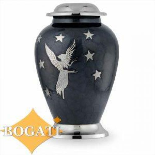Black Enamel Cremation Urn w/ Angel Design -  - B-3013-A