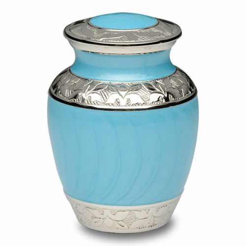 Blue Enamel and Silver Color Cremation Urn - Extra Small -  - B-1528-XS-BB