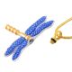 Blue Stainless Steel Urn Gold and Blue Dragonfly Pendant Chain -  - J-7149-Blue