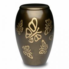 Brass Cremation Urn in Metallic Bronze w/ Golden Butterflies - Adult