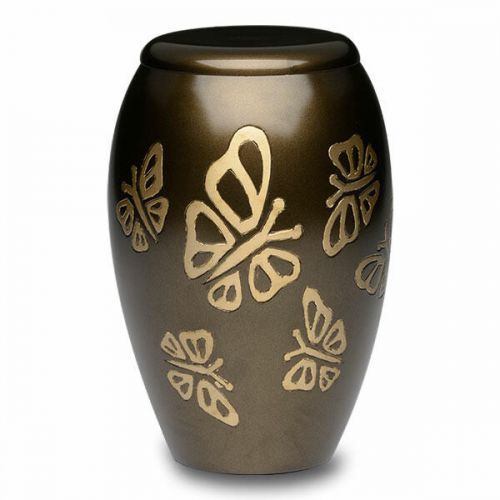 Brass Cremation Urn in Metallic Bronze w/ Golden Butterflies - Adult -  - B-2401-A