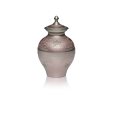 Brass Cremation Urn in Pink and Silver Colors w/ Butterflies - Medium