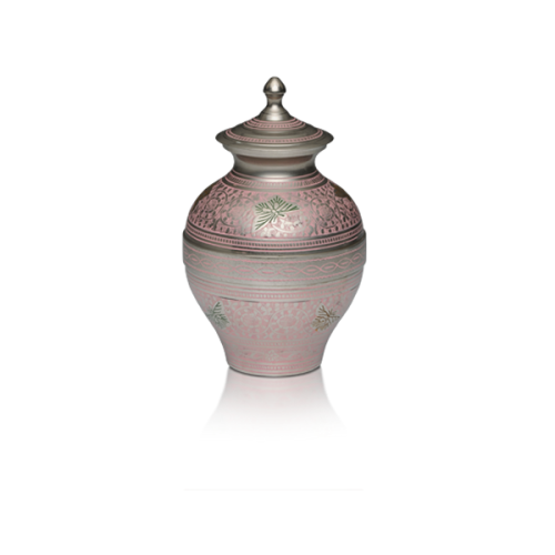 Brass Cremation Urn in Pink and Silver Colors w/ Butterflies - Medium -  - B-1689-M-P