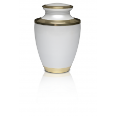 Brass Cremation Urn in White w/ Brass Band - Adult
