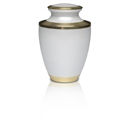 Brass Cremation Urn in White w/ Brass Band - Adult -  - B-2257-A