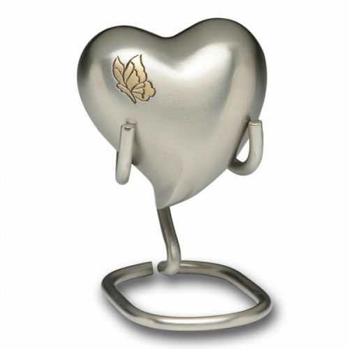 Brass Urn Brushed Pewter Hand-Engraved Butterfly Design Heart Keepsake -  - B-3236-H
