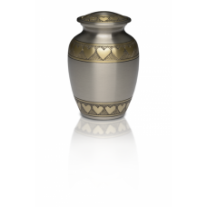 Brass Urn in Brushed Pewter Finish w/ Golden Brass Hearts - Small