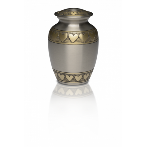Brass Urn in Brushed Pewter Finish w/ Golden Brass Hearts - Small -  - B-2263-S