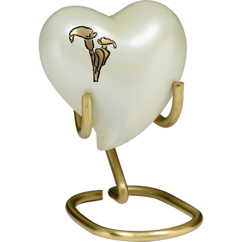 Brass Urn in Pearl White w/ Golden Calla Lily - Heart Keepsake -  - B-3239-H