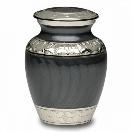 Charcoal Black Enamel and Silver Color Cremation Urn - Extra Smal -  - B-1528-XS-Black