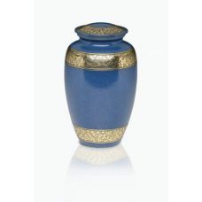 Classic Brass Cremation Urn in Blue w/ Brass Bands - Adult