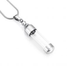 Stainless Steel Glass Cylinder Cremation Urn Pendant w/ Chain
