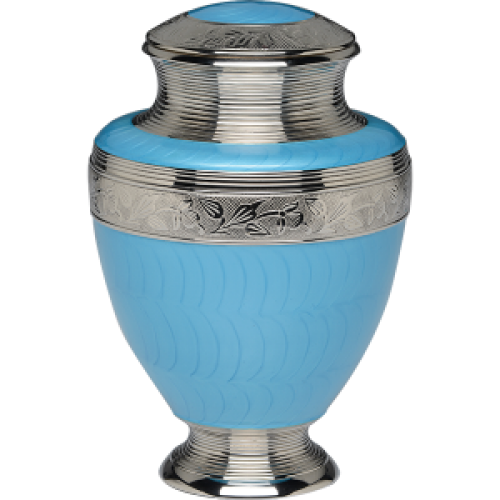 Elegant Blue Enamel and Nickel Cremation Urn -Adult -  - B-1734-A-BLUE