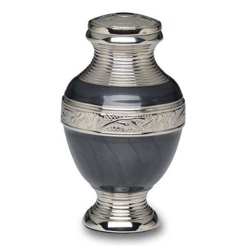Elegant Charcoal Black Enamel and Nickel Cremation Urn -Keepsake -  - B-1734-K-CH-NB