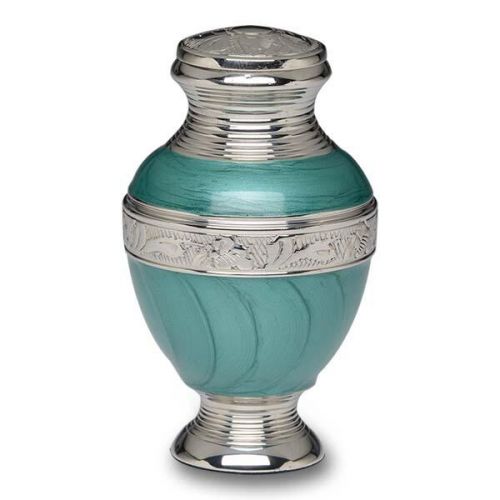 Elegant Green Enamel and Nickel Cremation Urn -Keepsake -  - B-1734-K-G-NB