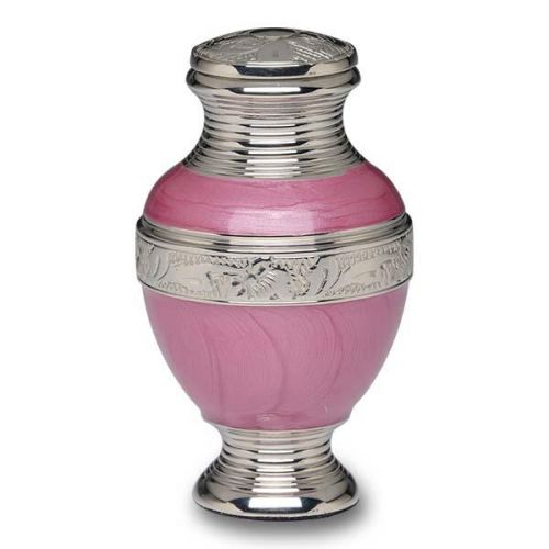 Elegant Pink Enamel and Nickel Cremation Urn -Keepsake -  - B-1734-K-P-NB