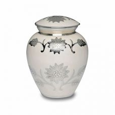 Florentine White Cremation Urn w/ Flowers - Medium