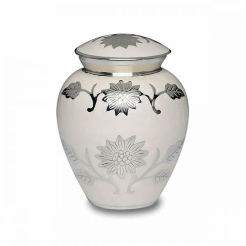 Florentine White Cremation Urn w/ Flowers - Medium -  - B-1500-M-W