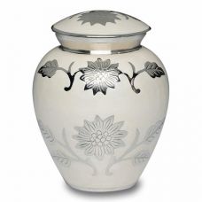 Florentine White Cremation Urn w/ Flowers - Small