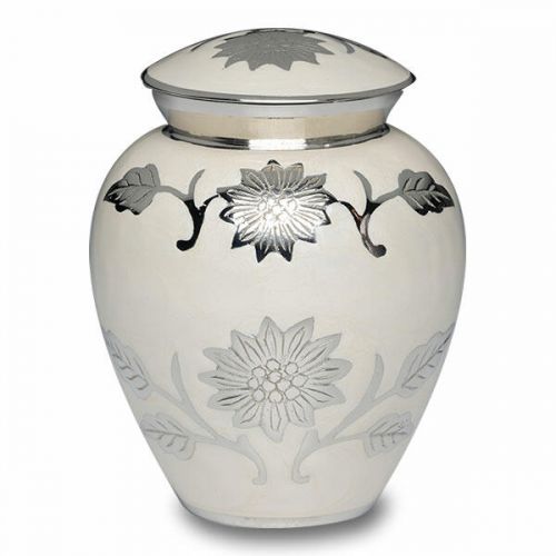 Florentine White Cremation Urn w/ Flowers - Small -  - B-1500-S