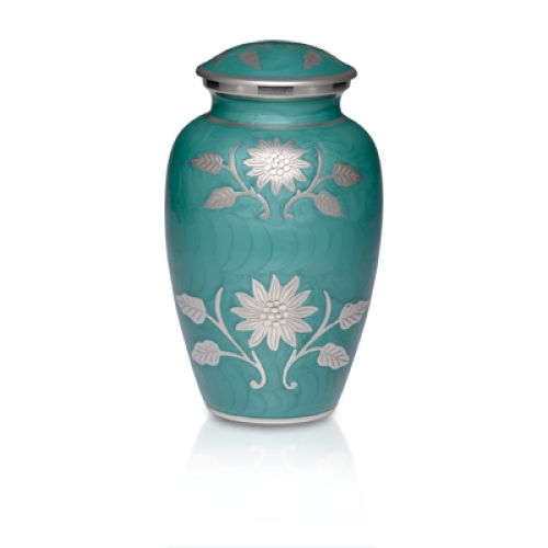 Green Colored Cremation Urn w/ Flowers - Adult -  - B-1500-A-G